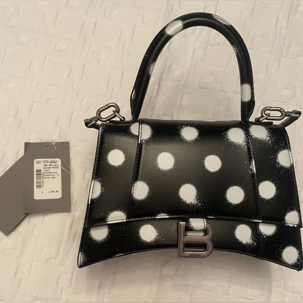 BALENCIAGA Hourglass Polka Dot Leather Black Bag - Picture 2 of 7